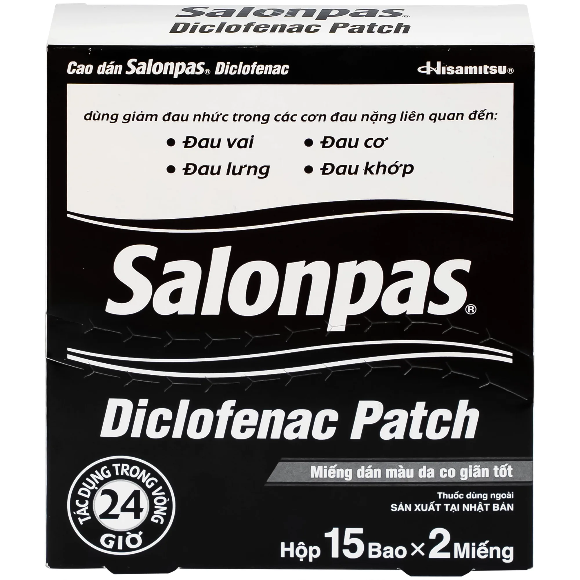 Hình ảnh Cao dán Salonpas Diclofenac Patch Hisamitsu giảm đau, kháng viêm đau cơ, đau vai (15 gói x 2 miếng)