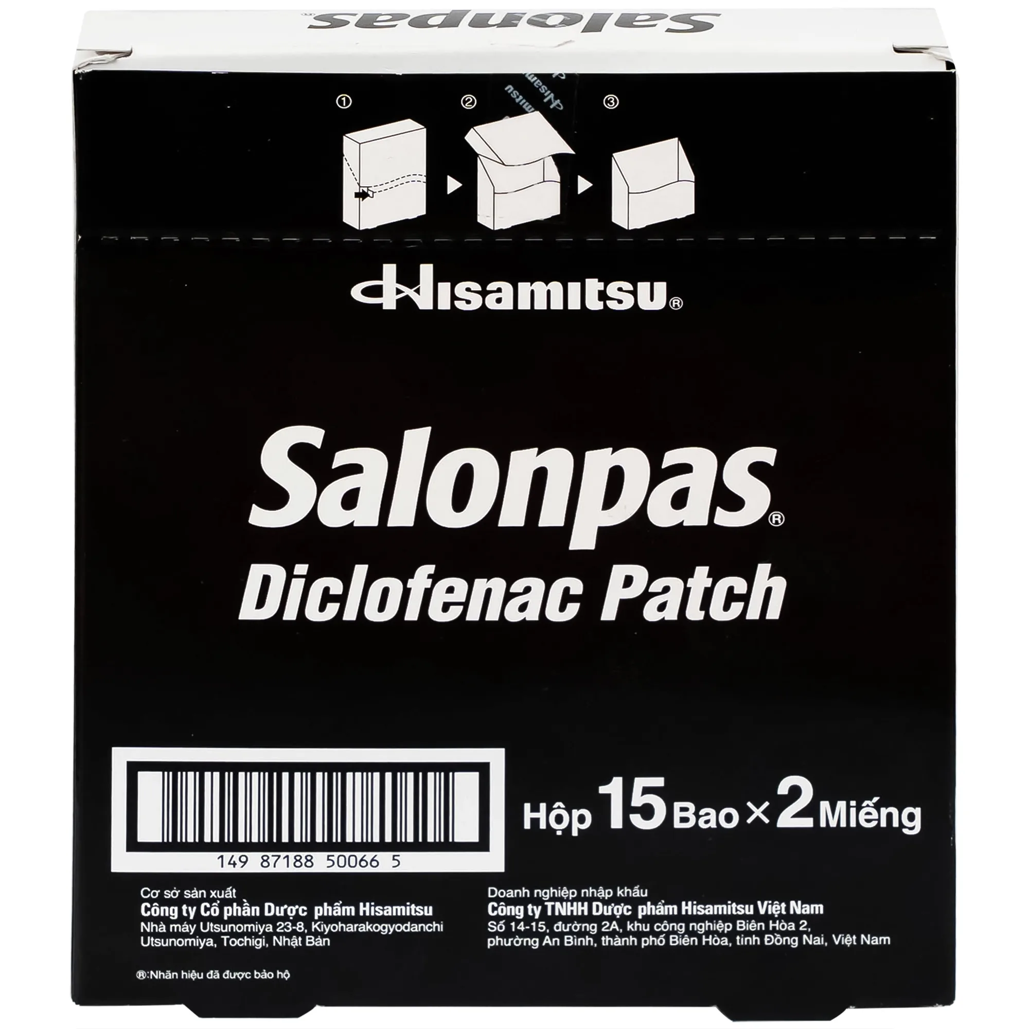 Hình ảnh Cao dán Salonpas Diclofenac Patch Hisamitsu giảm đau, kháng viêm đau cơ, đau vai (15 gói x 2 miếng)