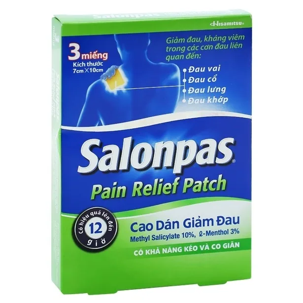 Hình ảnh Cao dán giảm đau Salonpas Pain Relief Patch dùng trong các cơn đau vai, đau cổ (7cm x 10 cm - 3 miếng)