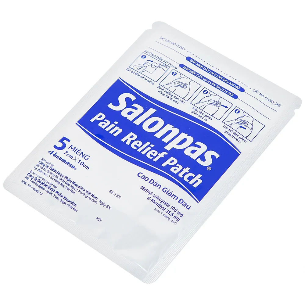 Hình ảnh Cao dán giảm đau Salonpas Pain Relief Patch dùng trong các cơn đau vai, đau cổ (7cm x 10 cm - 5 miếng)