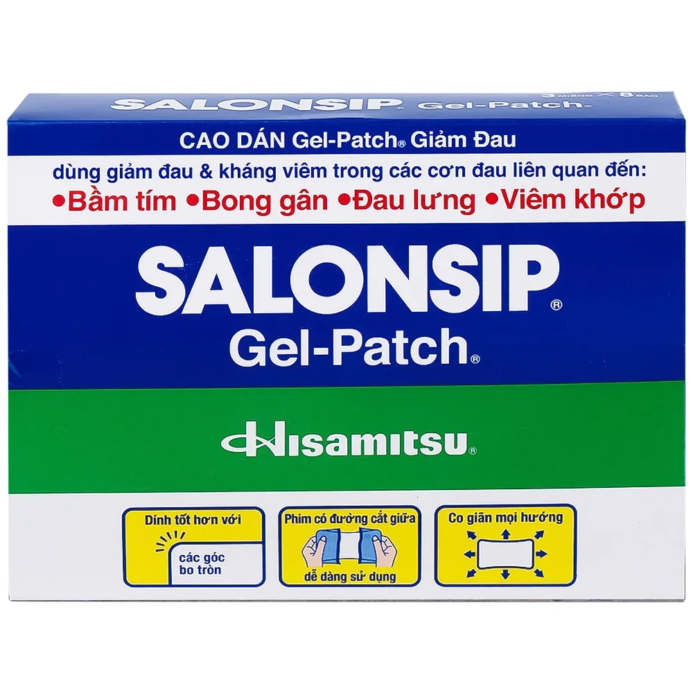 Hình ảnh Cao dán Salonsip Gel - Patch Hisamitsu giảm đau, kháng viêm do mỏi cơ, đau cơ (8 gói x 3 miếng)