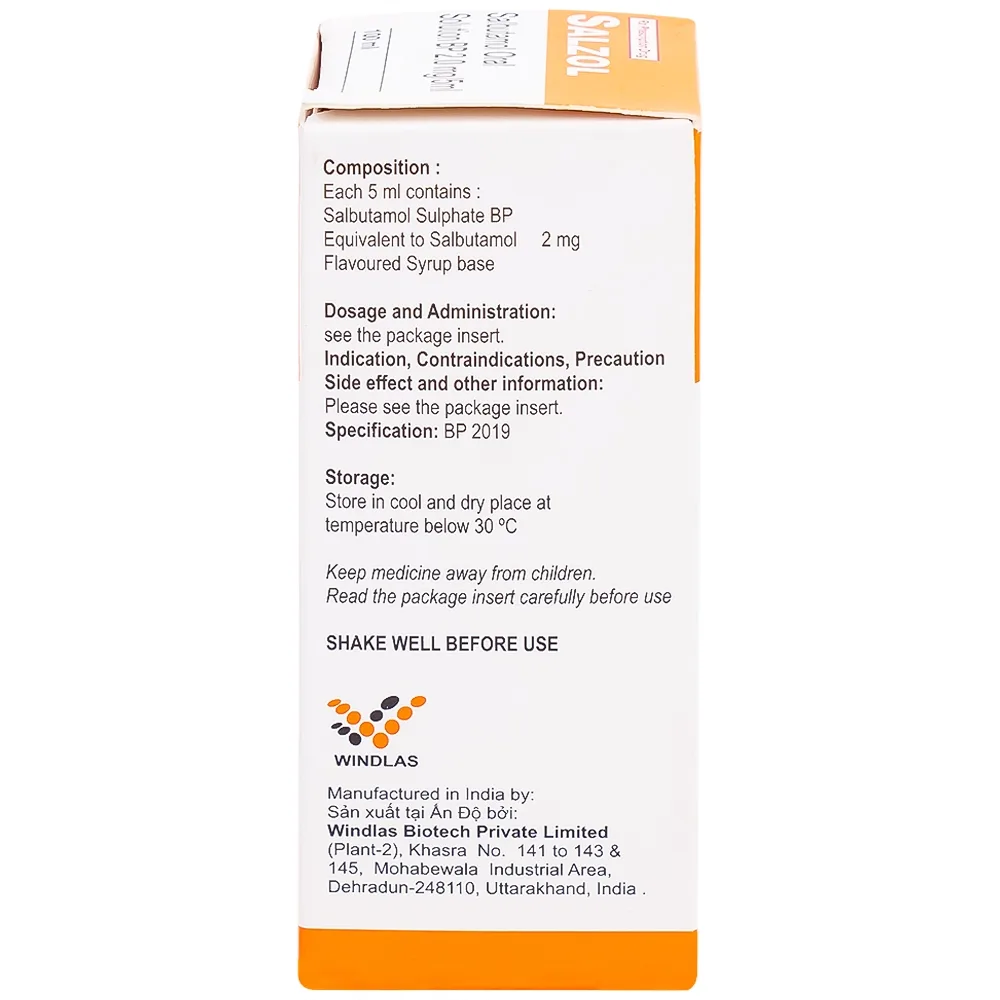 Hình ảnh Dung dịch uống Salzol Windlas Biotech điều trị bệnh hen, bệnh suyễn, co thắt phế quản (100ml)