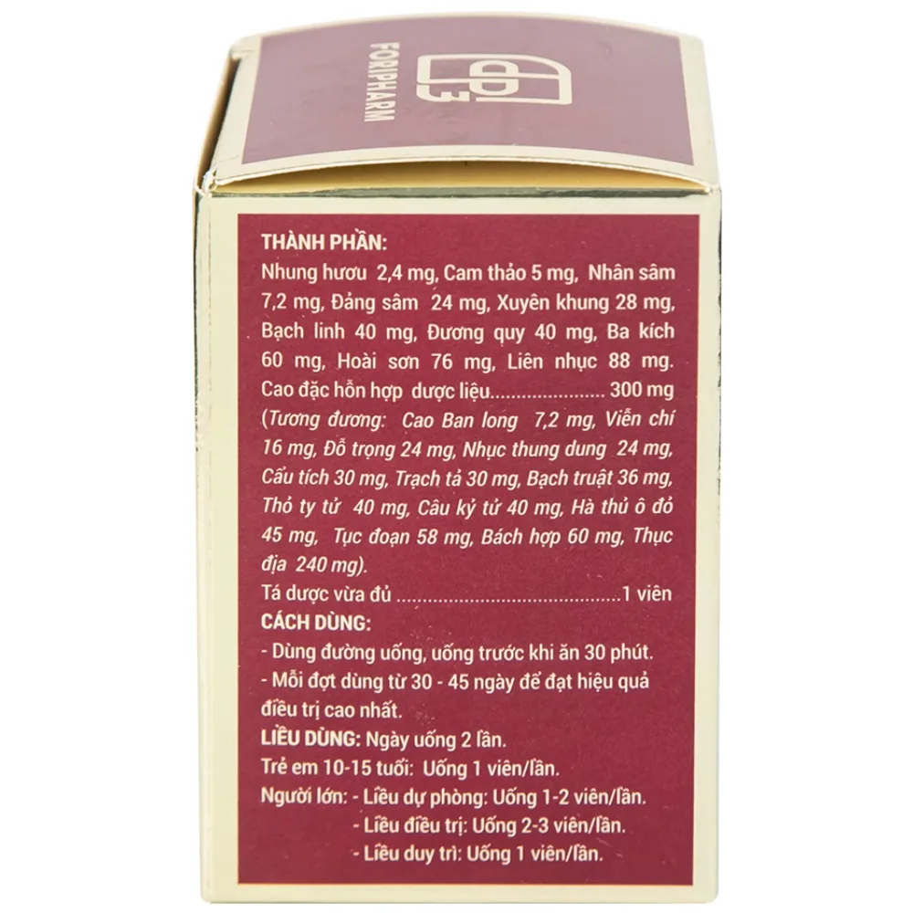 Hình ảnh Thuốc Sâm Nhung Bổ Thận TW3 dưỡng huyết tư âm, bổ thận, cố tinh (30 viên)