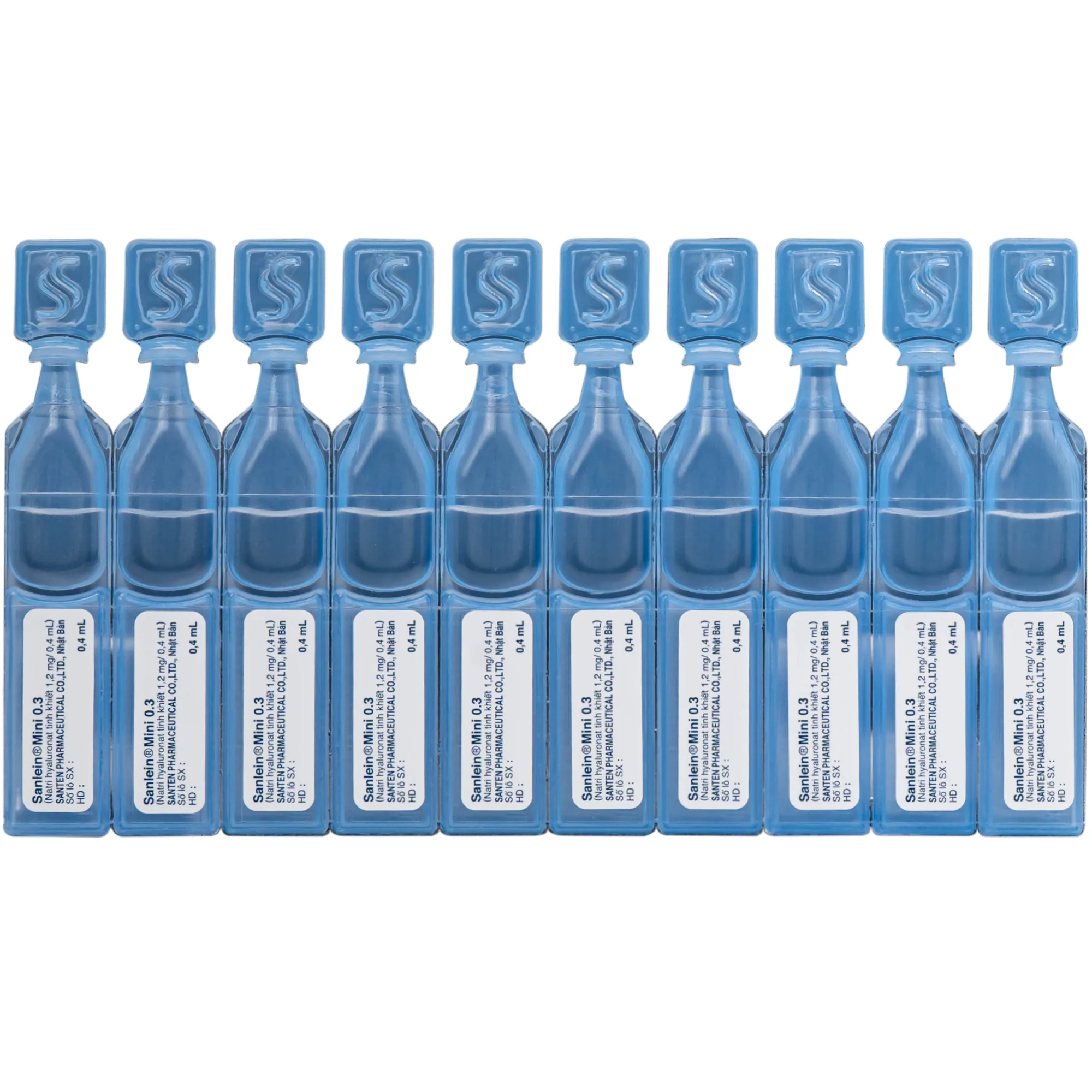 Hình ảnh Thuốc nhỏ mắt Sanlein Mini 0.3% Santen điều trị khô mắt và tổn thương giác mạc (3 vỉ x 10 lọ x 0.4ml)