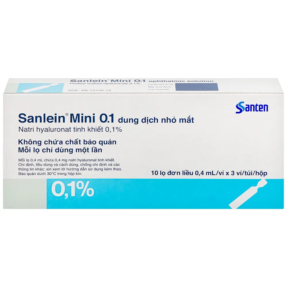 Hình ảnh Thuốc nhỏ mắt Sanlein Mini 0.1% Santen hỗ trợ điều trị rối loạn biểu mô kết giác mạc (3 vỉ x 10 lọ x 0.4ml)