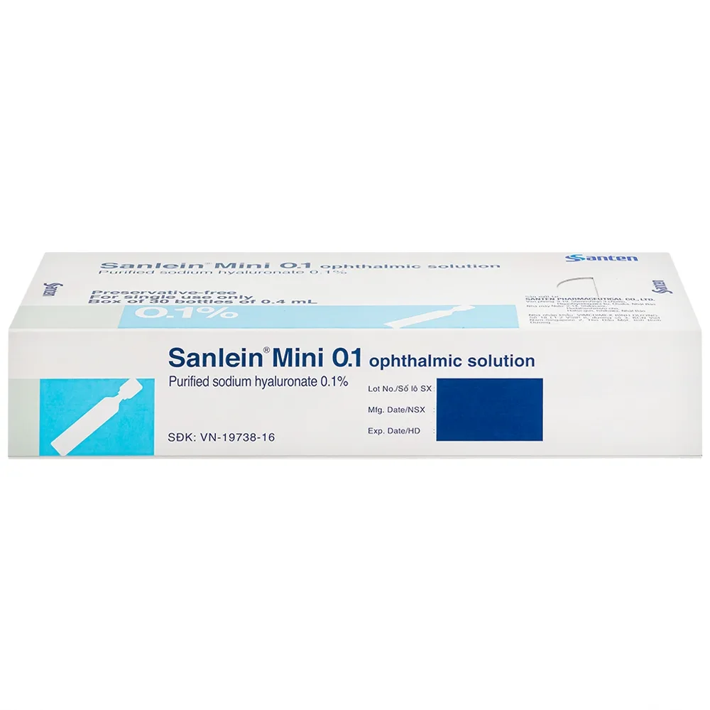 Hình ảnh Thuốc nhỏ mắt Sanlein Mini 0.1% Santen hỗ trợ điều trị rối loạn biểu mô kết giác mạc (3 vỉ x 10 lọ x 0.4ml)