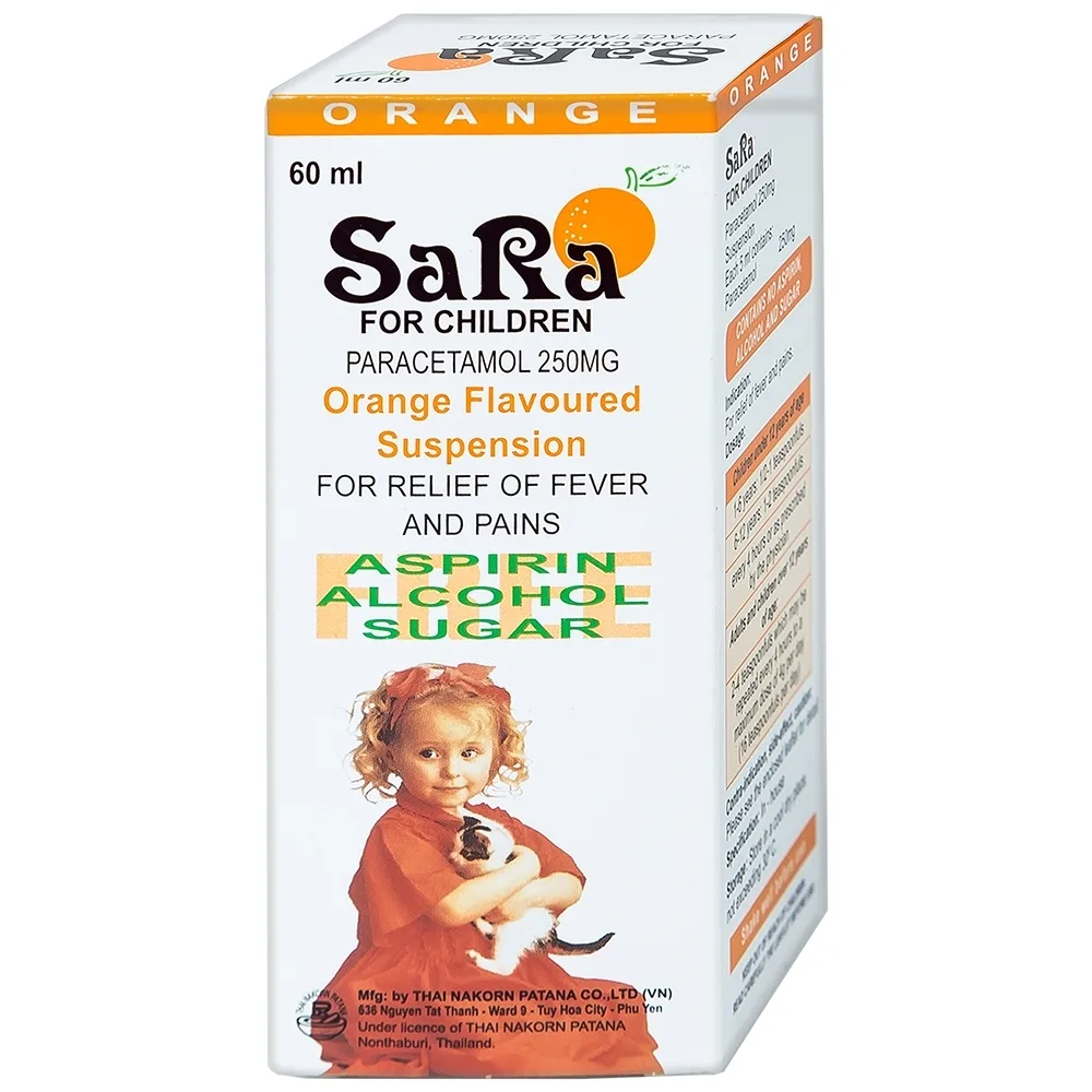 Hình ảnh Hỗn dịch SaRa For Children 250mg Thai Nakorn Patana hương cam, hạ sốt và giảm đau (60ml)