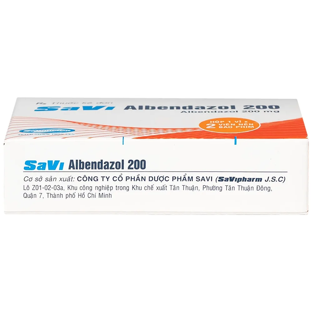 Hình ảnh Thuốc SaVi Albendazol 200 điều trị nhiễm ấu trùng sán lợn có tổn thương não (1 vỉ x 2 viên)
