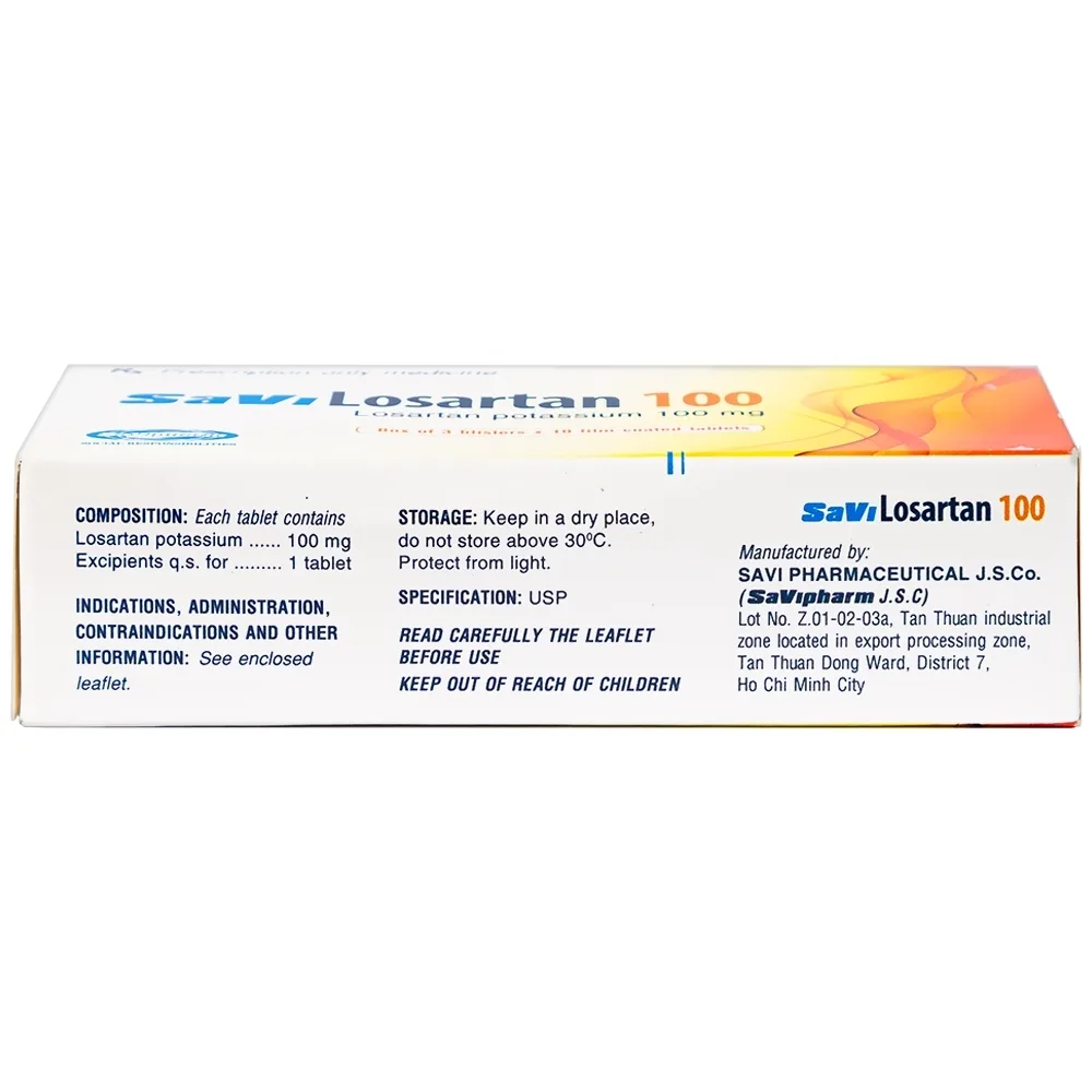 Hình ảnh Thuốc Savi Losartan 100 điều trị tăng huyết áp (3 vỉ x 10 viên)