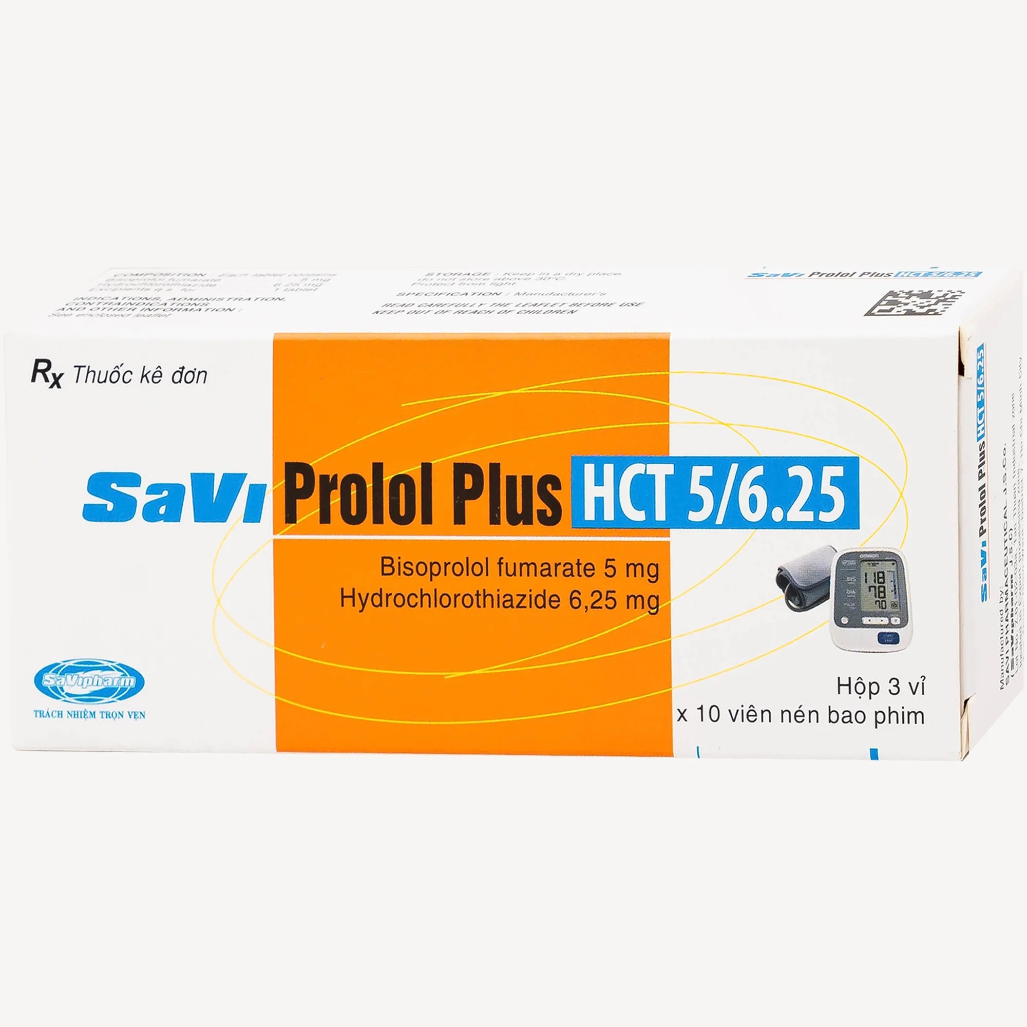 Hình ảnh Thuốc Savi Prolol Plus HCT 5/6.25 kiểm soát tình trạng tăng huyết áp (3 vỉ x 10 viên)