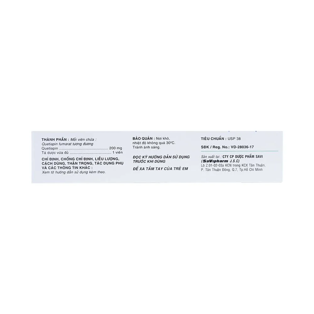 Hình ảnh Thuốc Savi Quetiapine 200 điều trị tâm thần phân liệt (3 vỉ x 10 viên)