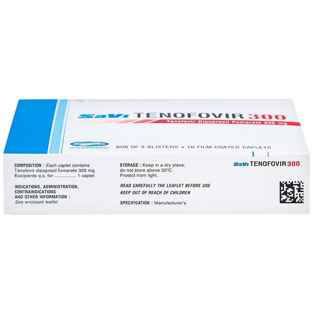 Hình ảnh Thuốc Savi Tenofovir 300 điều trị nhiễm HIV-1 ở người lớn (3 vỉ x 10 viên) 