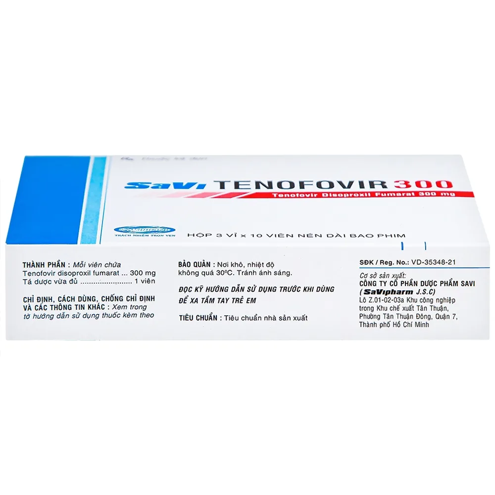 Hình ảnh Thuốc Savi Tenofovir 300 điều trị nhiễm HIV-1 ở người lớn (3 vỉ x 10 viên) 