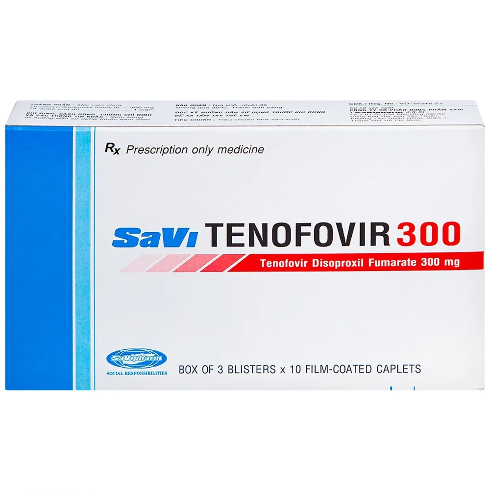 Hình ảnh Thuốc Savi Tenofovir 300 điều trị nhiễm HIV-1 ở người lớn (3 vỉ x 10 viên) 