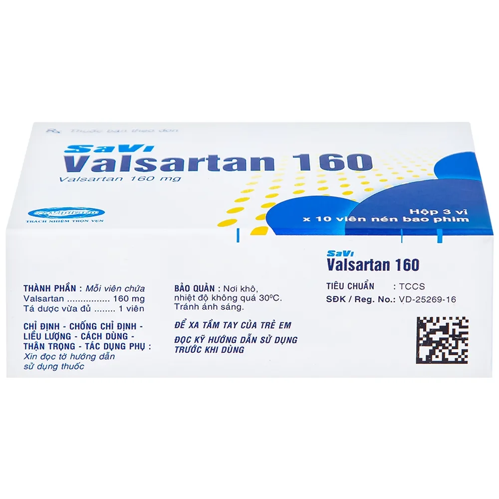 Hình ảnh Thuốc Savi Valsartan 160 điều trị tăng huyết áp, nhồi máu cơ tim (3 vỉ x 10 viên)