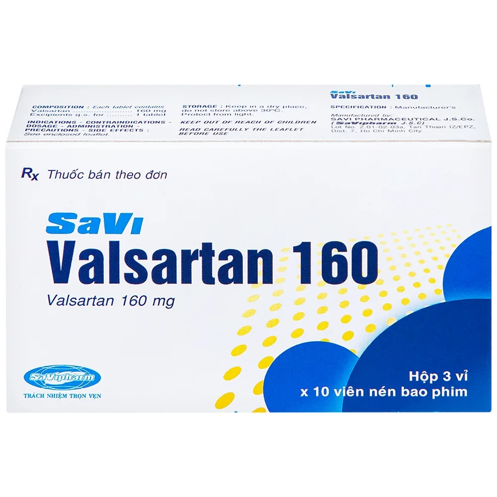 Hình ảnh Thuốc Savi Valsartan 160 điều trị tăng huyết áp, nhồi máu cơ tim (3 vỉ x 10 viên)