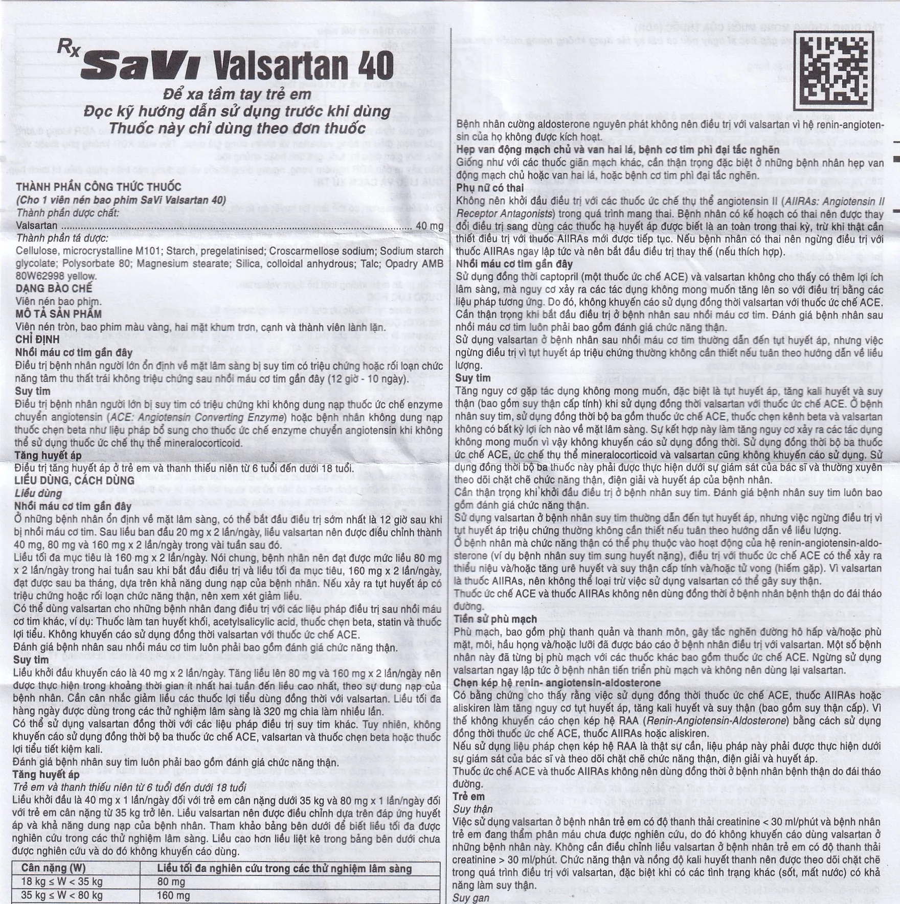 Hình ảnh Thuốc SaVi Valsartan 40mg Savipharm điều trị nhồi máu cơ tim, suy tim và tăng huyết áp (3 vỉ x 10 viên)