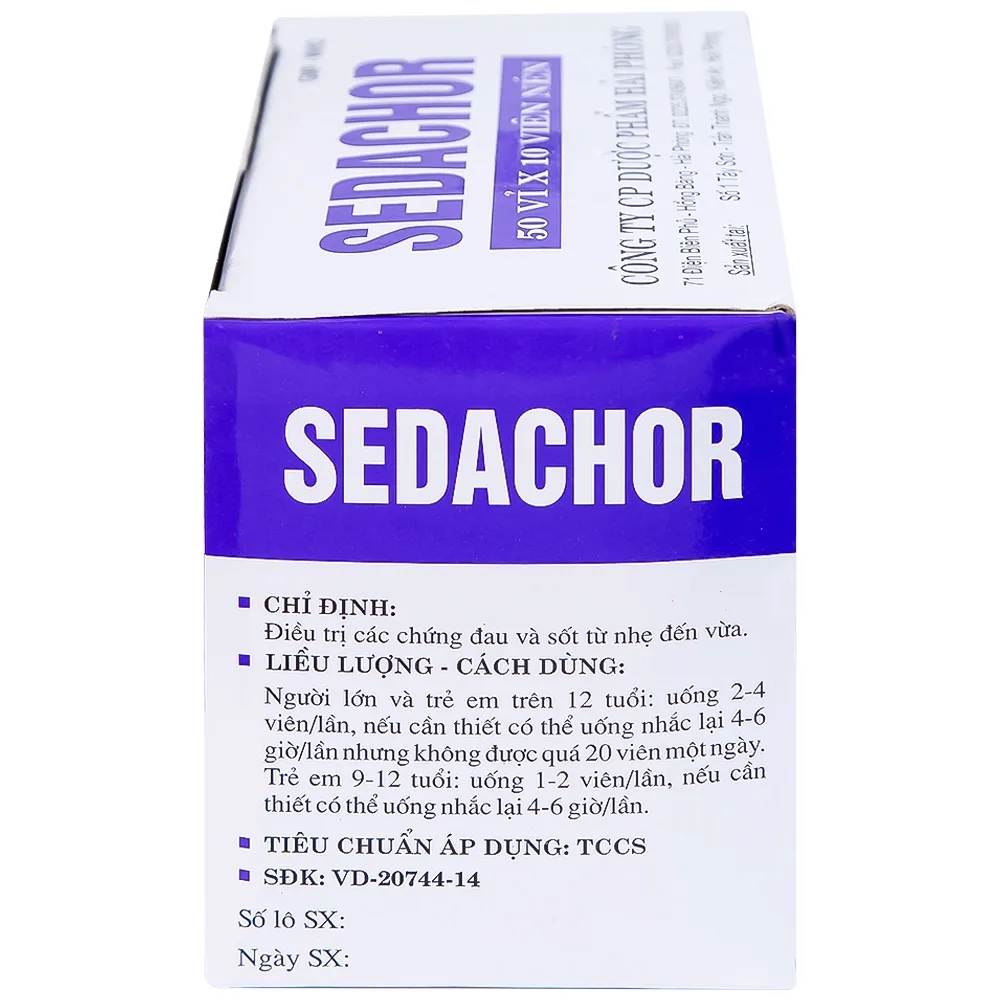 Hình ảnh Thuốc Sedachor Haripharco hạ sốt, giảm đau, trị cảm cúm, nhức đầu (50 vỉ x 10 viên)