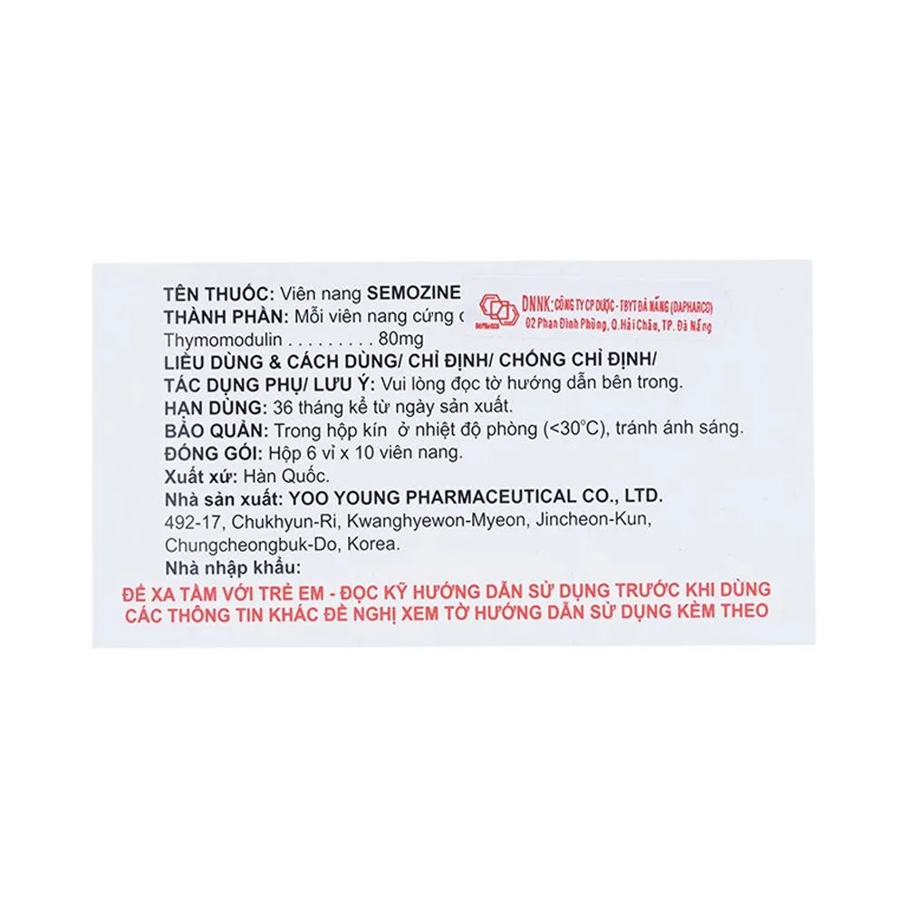 Hình ảnh Thuốc Semozine Capsule 80mg YooYuong hỗ trợ dự phòng tái phát nhiễm khuẩn hô hấp (6 vỉ x 10 viên)