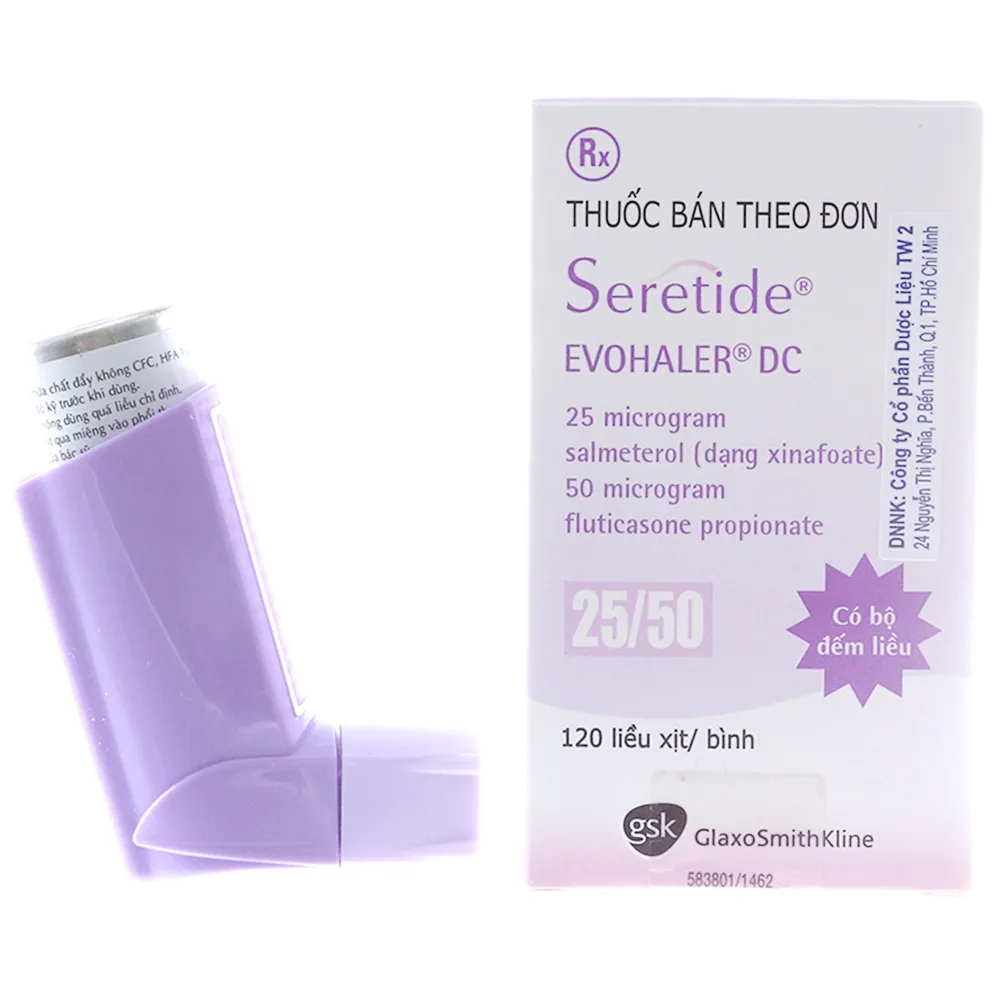 Hình ảnh Khí dung Seretide Evohaler DC 25/50 Gsk điều trị hen phế quản, tắc nghẽn phổi mạn tính (120 liều)