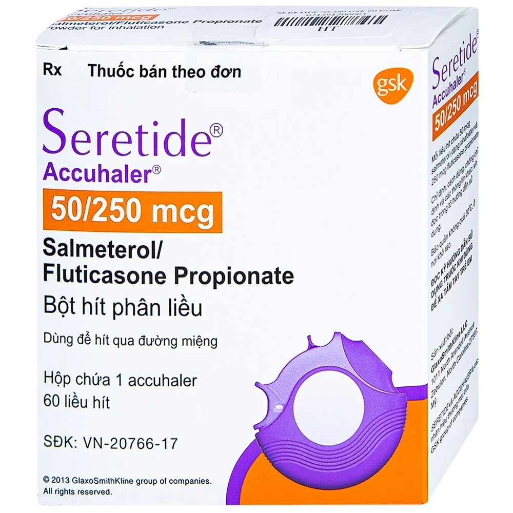 Hình ảnh Bột hít phân liều Seretide Evohaler DC 50/250 Gsk điều trị hen phế quản, tắc nghẽn phổi mạn tính (60 liều)
