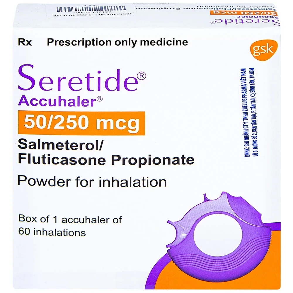 Hình ảnh Bột hít phân liều Seretide Evohaler DC 50/250 Gsk điều trị hen phế quản, tắc nghẽn phổi mạn tính (60 liều)
