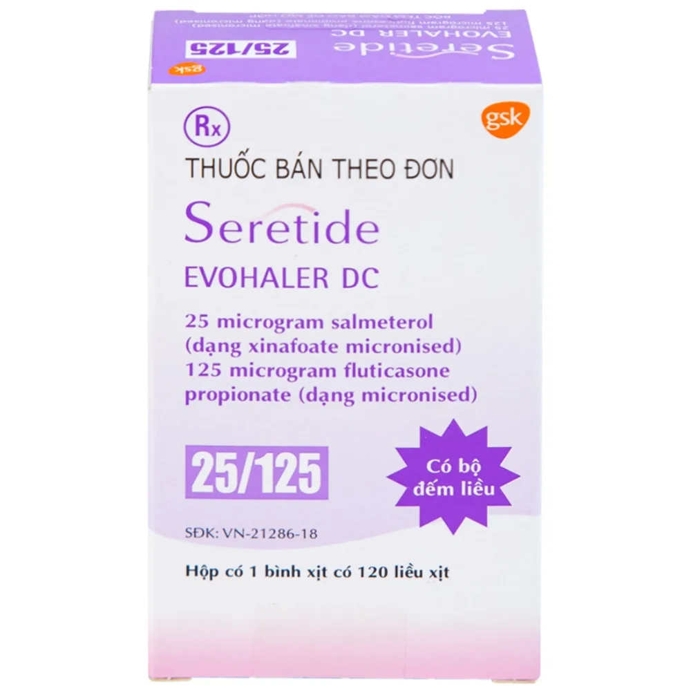 Hình ảnh Khí dung Seretide Evohaler DC 25/125 Gsk điều trị hen phế quản, tắc nghẽn phổi mạn tính (120 liều)