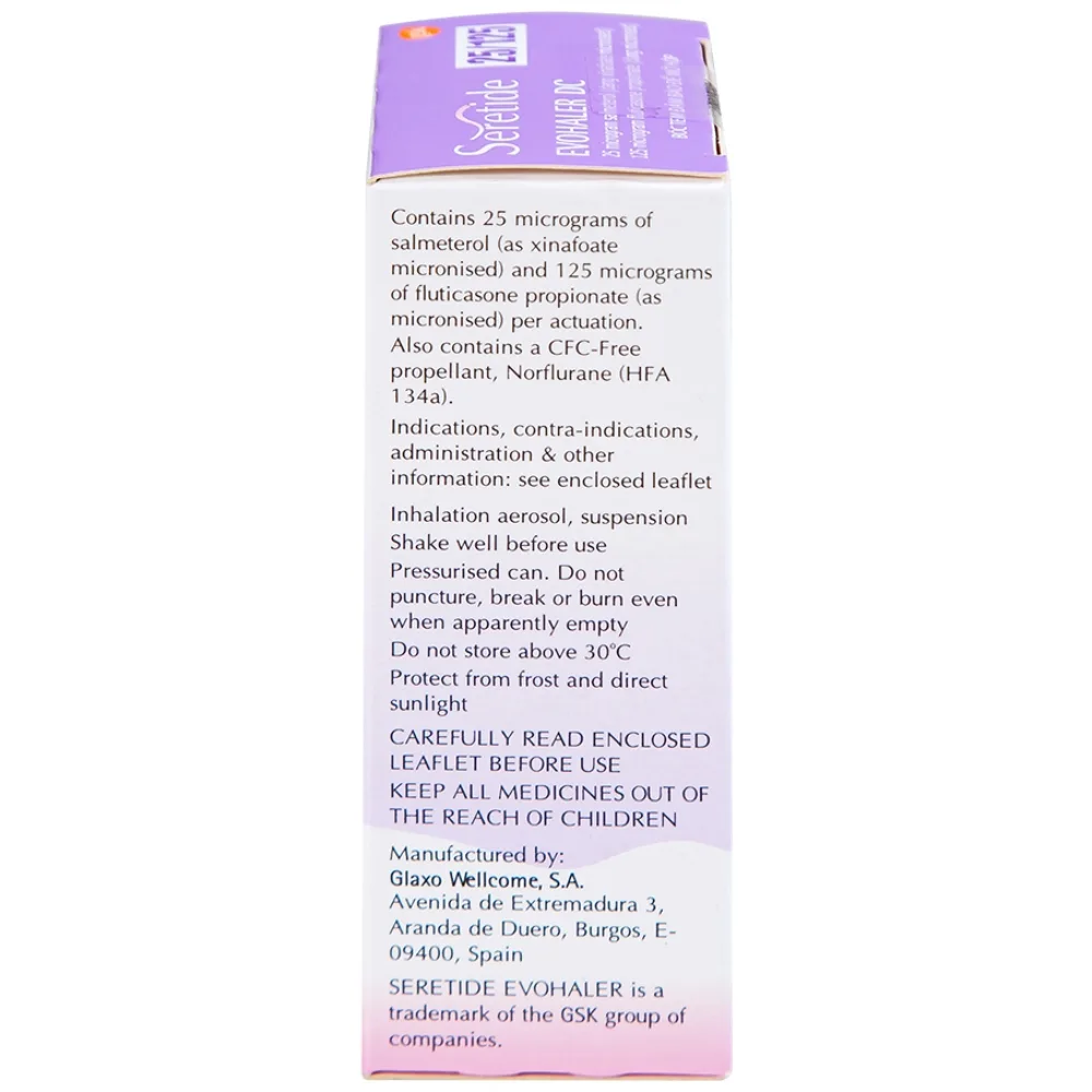 Hình ảnh Khí dung Seretide Evohaler DC 25/125 Gsk điều trị hen phế quản, tắc nghẽn phổi mạn tính (120 liều)