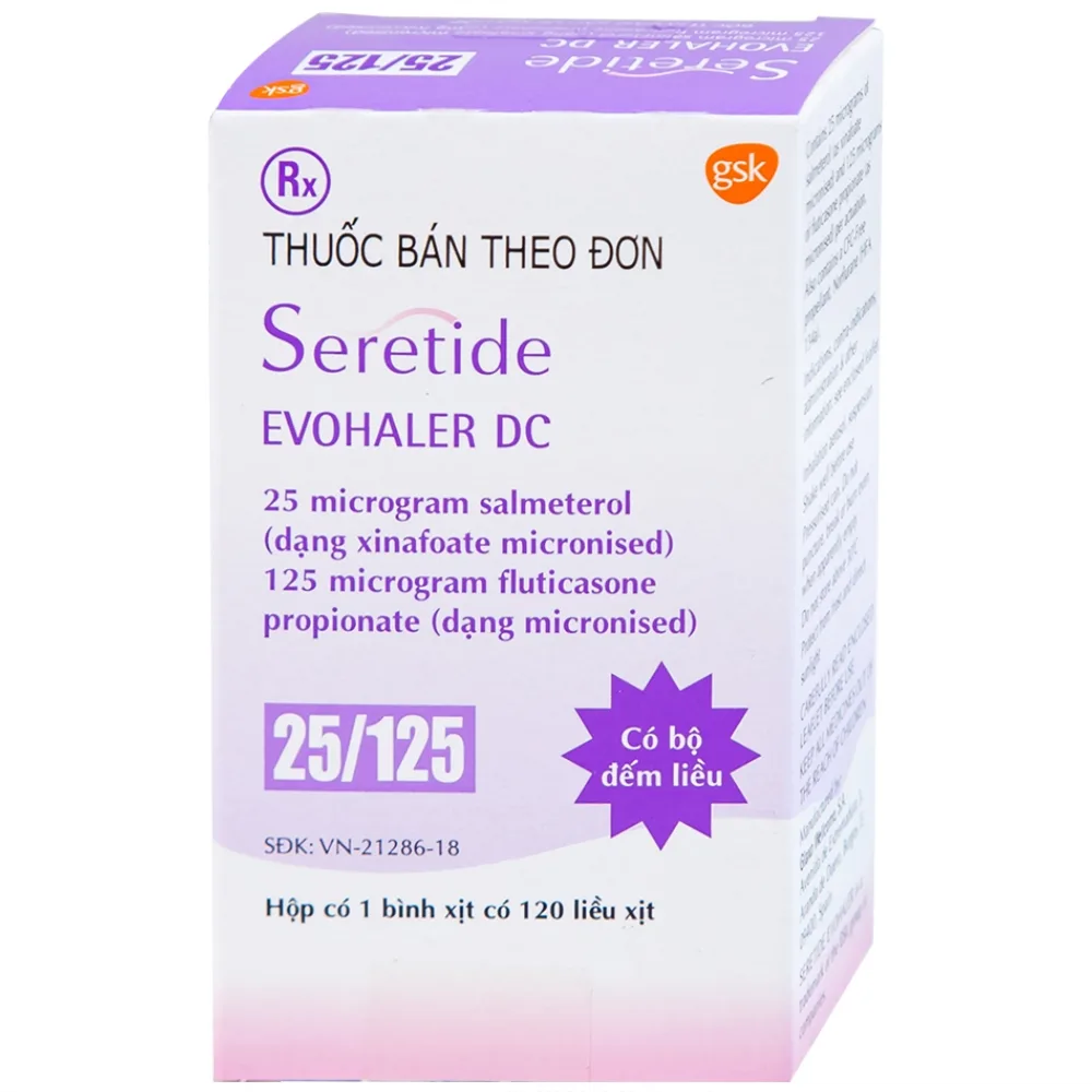 Hình ảnh Khí dung Seretide Evohaler DC 25/125 Gsk điều trị hen phế quản, tắc nghẽn phổi mạn tính (120 liều)