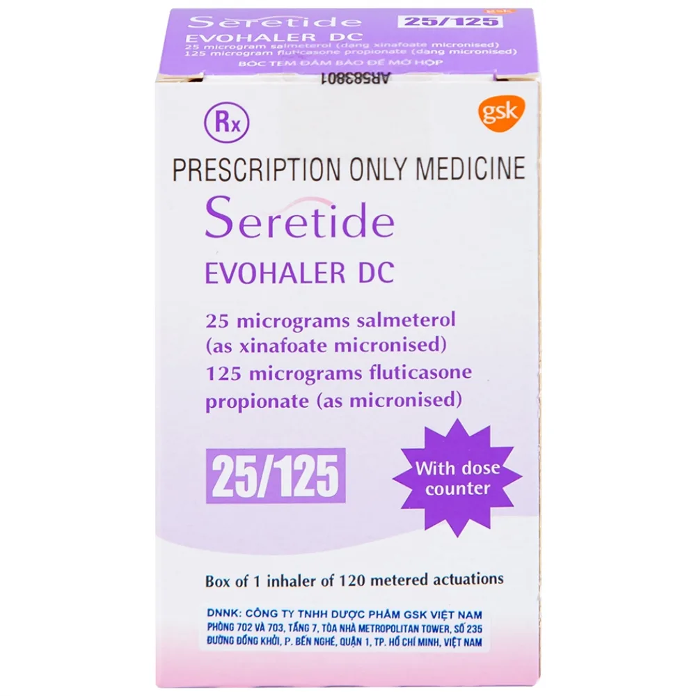 Hình ảnh Khí dung Seretide Evohaler DC 25/125 Gsk điều trị hen phế quản, tắc nghẽn phổi mạn tính (120 liều)