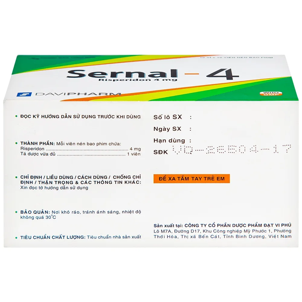 Hình ảnh Thuốc Sernal-4 Davipharm điều trị bệnh loạn tâm thần cấp và mạn (10 vỉ x 10 viên)