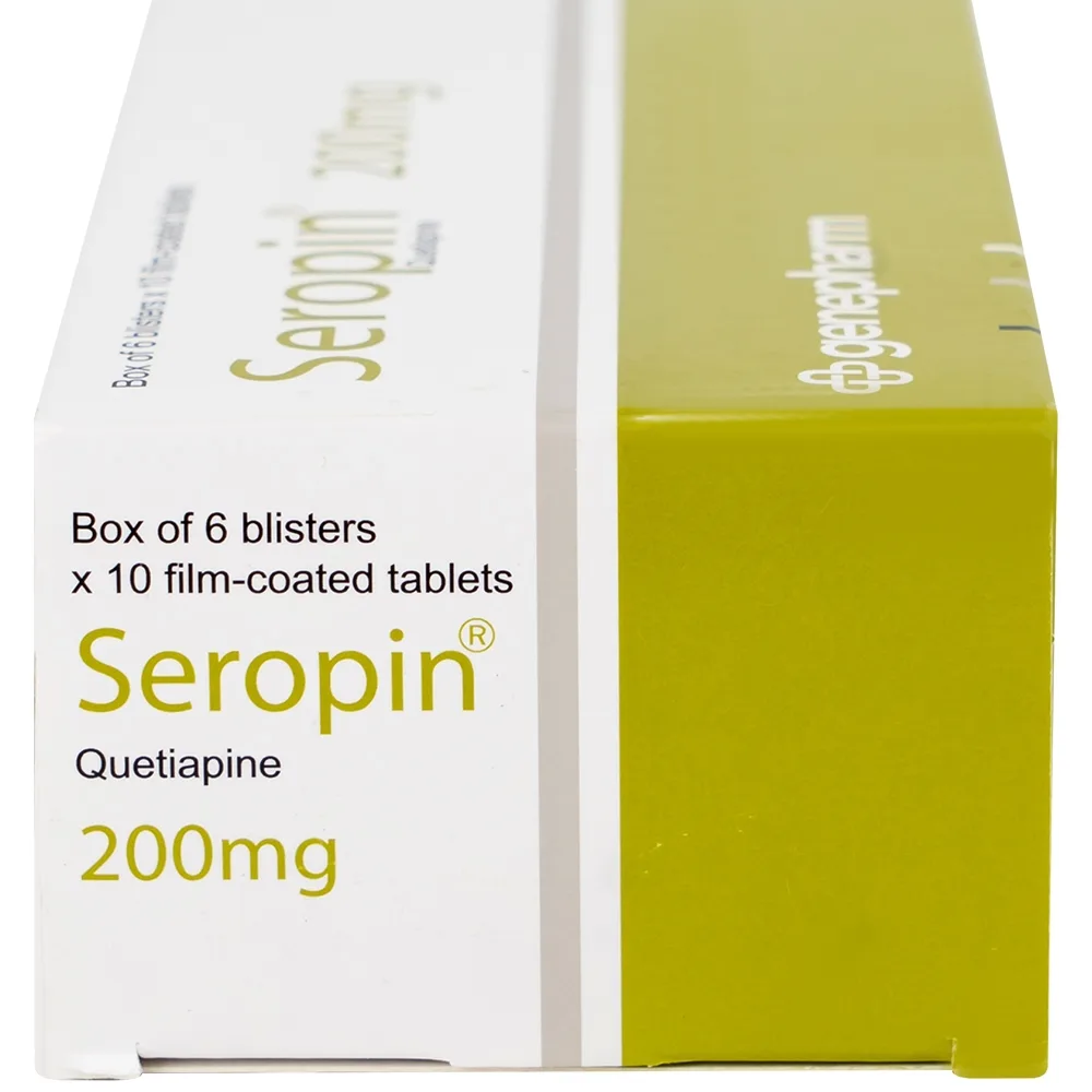 Hình ảnh Thuốc Seropin 200mg Genepharm điều trị tâm thần phân liệt, hưng cảm lưỡng cực, trầm cảm lưỡng cực (6 vỉ x 10 viên)