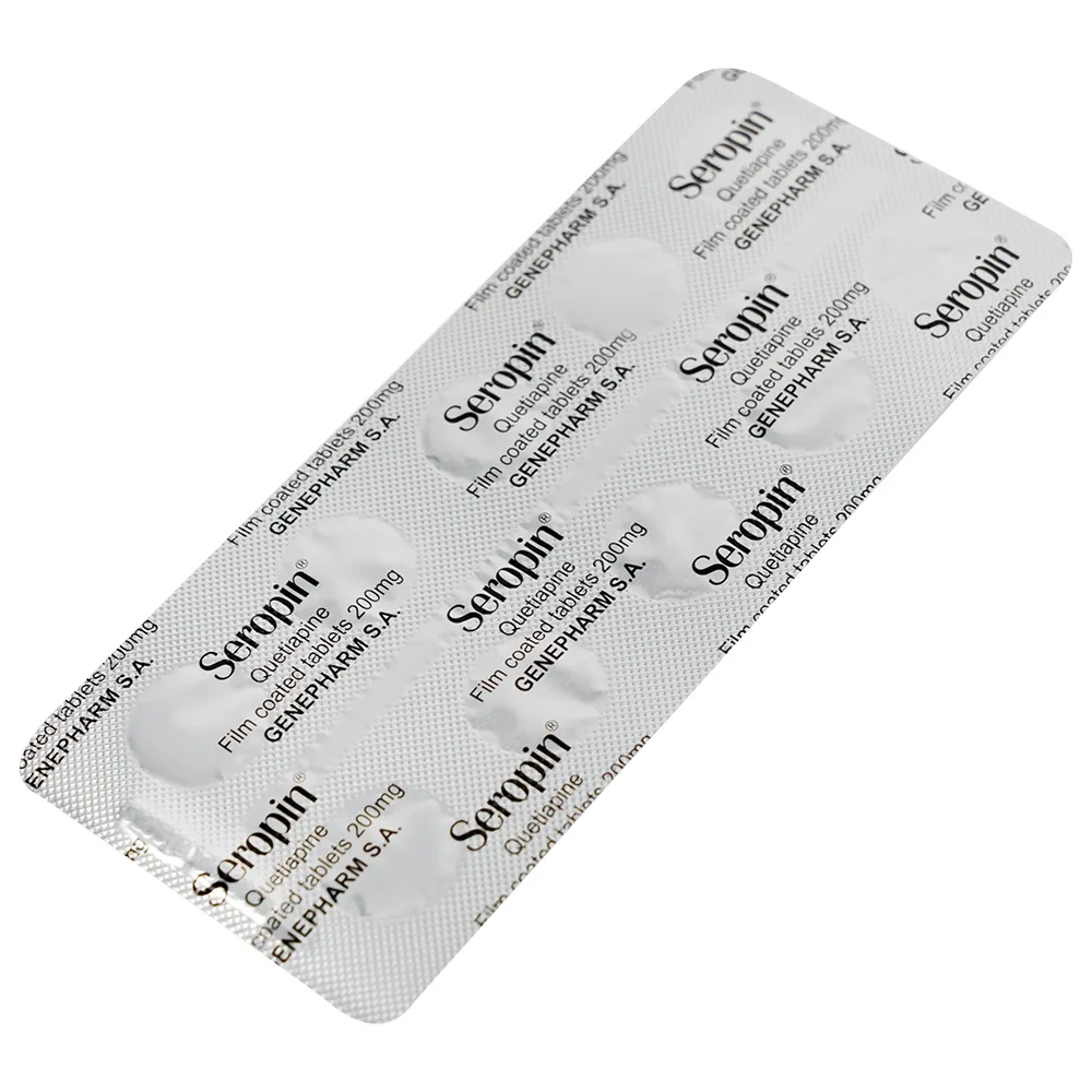Hình ảnh Thuốc Seropin 200mg Genepharm điều trị tâm thần phân liệt, hưng cảm lưỡng cực, trầm cảm lưỡng cực (6 vỉ x 10 viên)