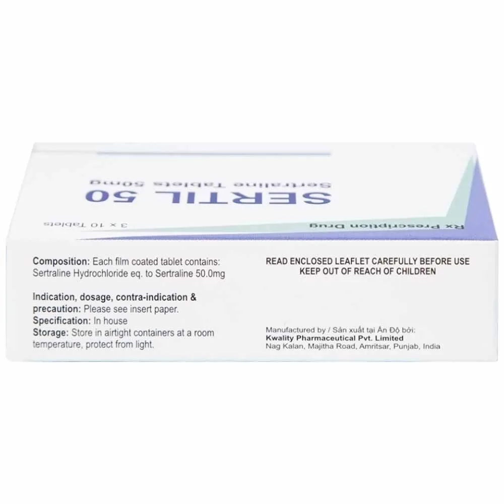 Hình ảnh Thuốc Sertil 50 Kwality Pharmaceutical điều trị bệnh trầm cảm, hội chứng hoảng sợ (3 vỉ x 10 viên)