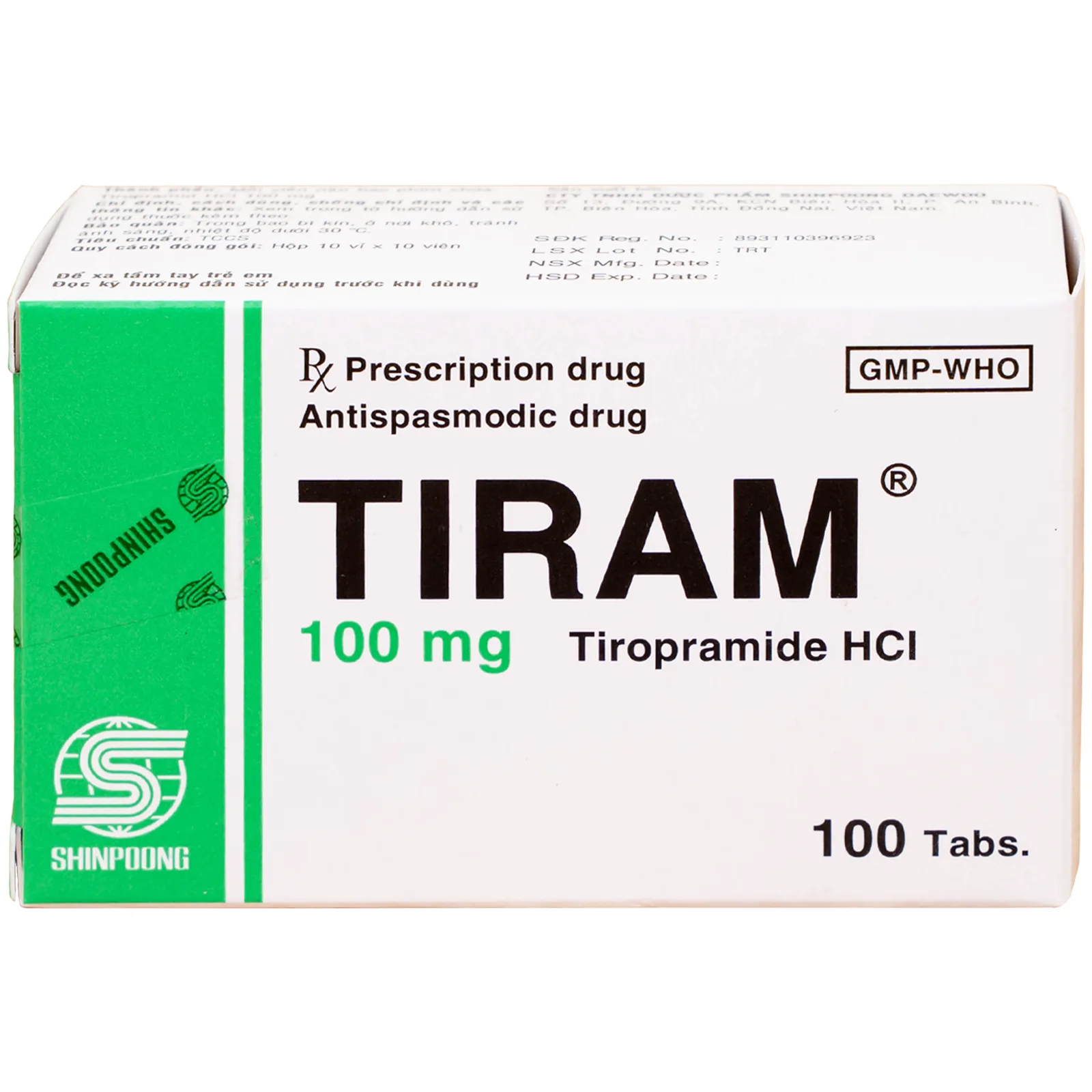 Hình ảnh Thuốc Tiram 100mg Shinpoong Deawoo điều trị co thắt dạ dày ruột (10 vỉ x 10 viên)