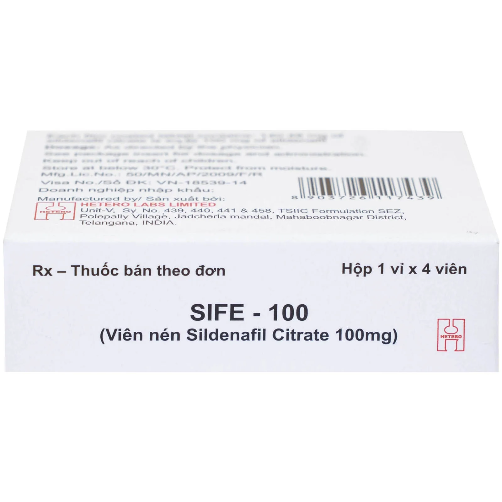 Hình ảnh Thuốc Sife-100mg Hetero điều trị rối loạn chức năng cương dương ở nam giới (5 hộp x 4 viên)