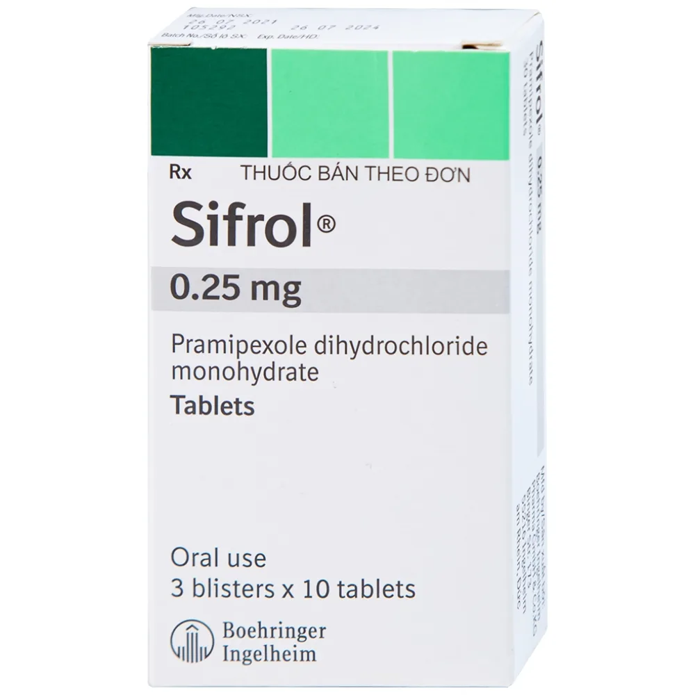 Hình ảnh Thuốc Sifrol 0.25mg Boehringer điều trị bệnh parkinson (3 vỉ x 10 viên)