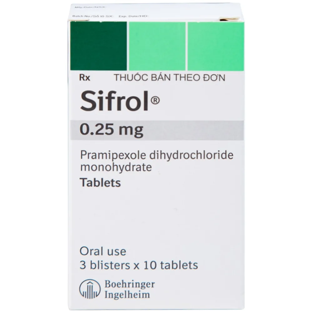 Hình ảnh Thuốc Sifrol 0.25mg Boehringer điều trị bệnh parkinson (3 vỉ x 10 viên)