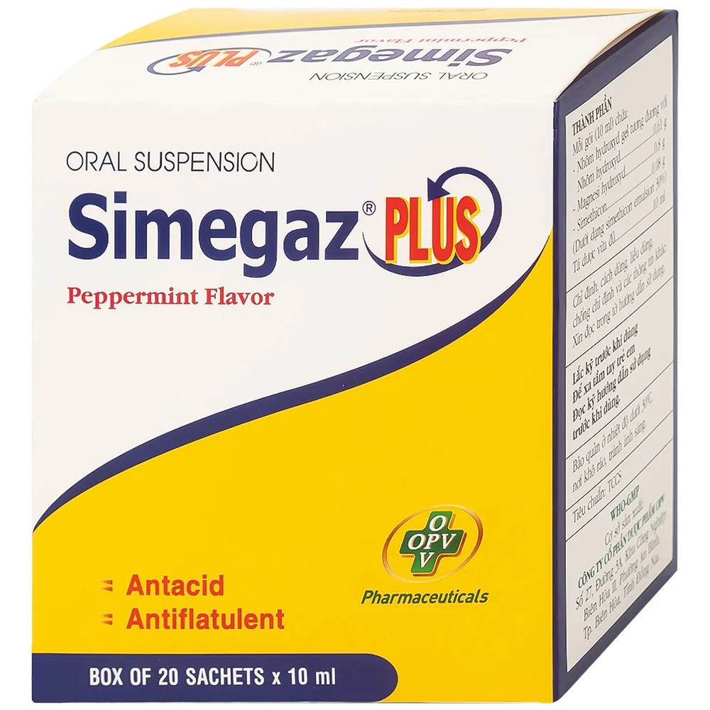 Hình ảnh Hỗn dịch uống Simegaz Plus OPV vị bạc hà, điều trị viêm loét dạ dày , tăng acid dạ dày (20 gói x 10ml)