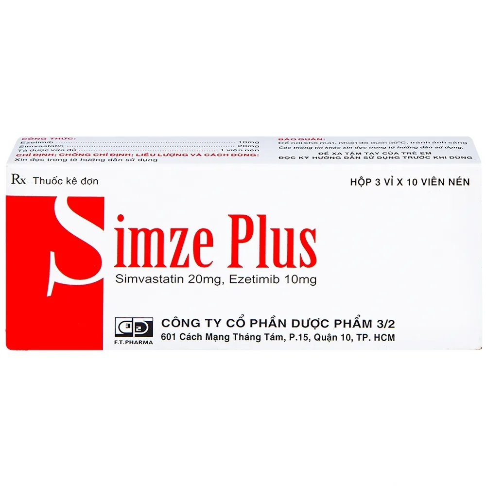 Hình ảnh Thuốc Simze Plus 20mg/10mg Dược 3-2 cải thiện mức độ Cholesterol toàn phần (3 vỉ x 10 viên)