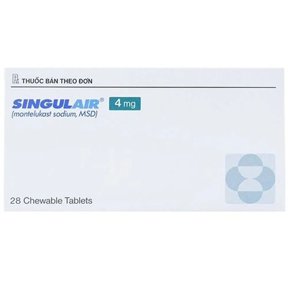 Hình ảnh Viên nhai Singulair 4mg MSD điều trị hen phế quản mạn tính (2 vỉ x 14 viên)