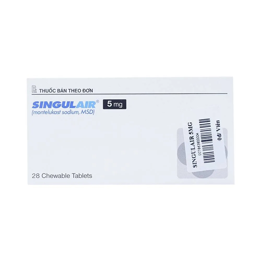 Hình ảnh Viên nhai Singulair 5mg MSD điều trị hen phế quản mạn tính (2 vỉ x 14 viên)