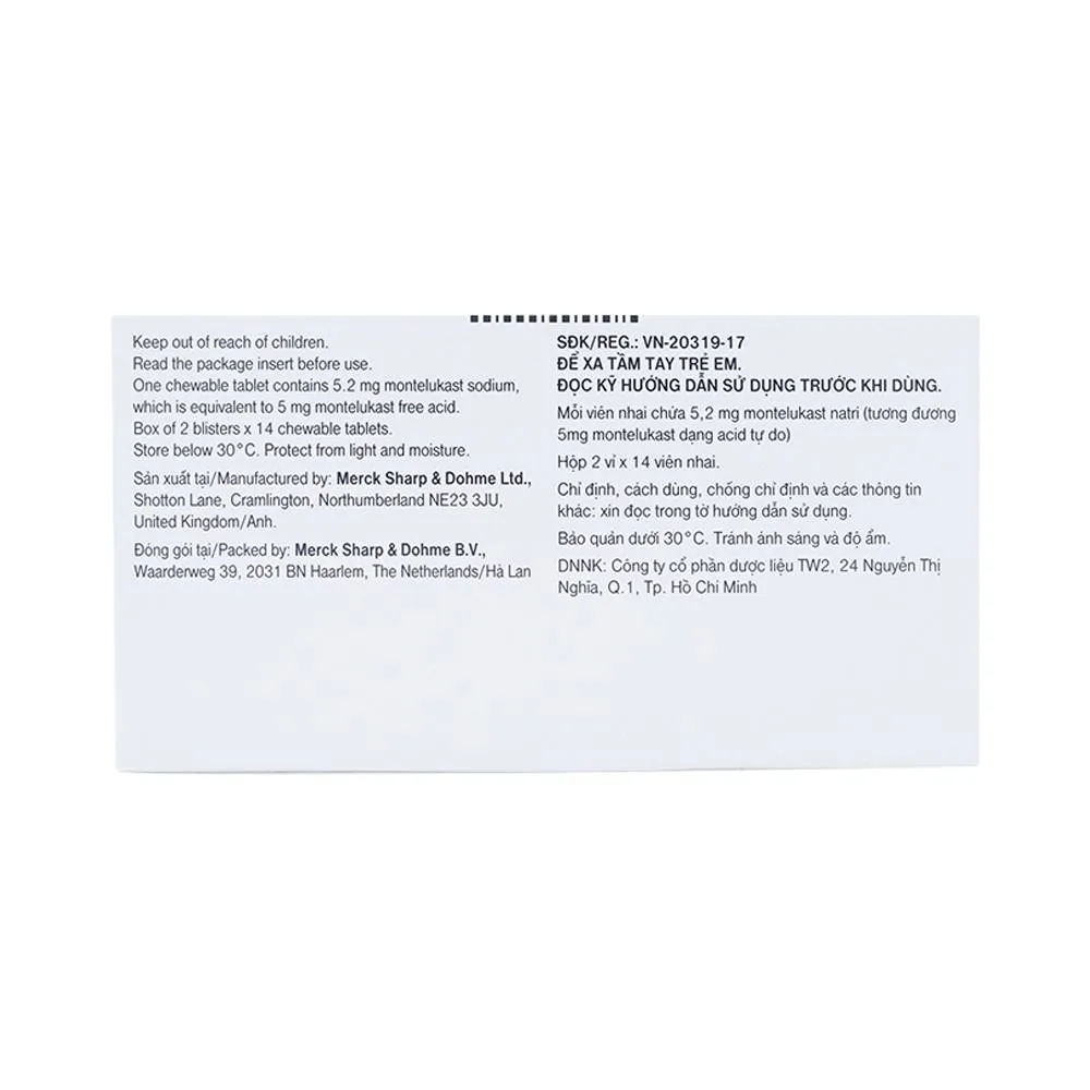Hình ảnh Viên nhai Singulair 5mg MSD điều trị hen phế quản mạn tính (2 vỉ x 14 viên) 