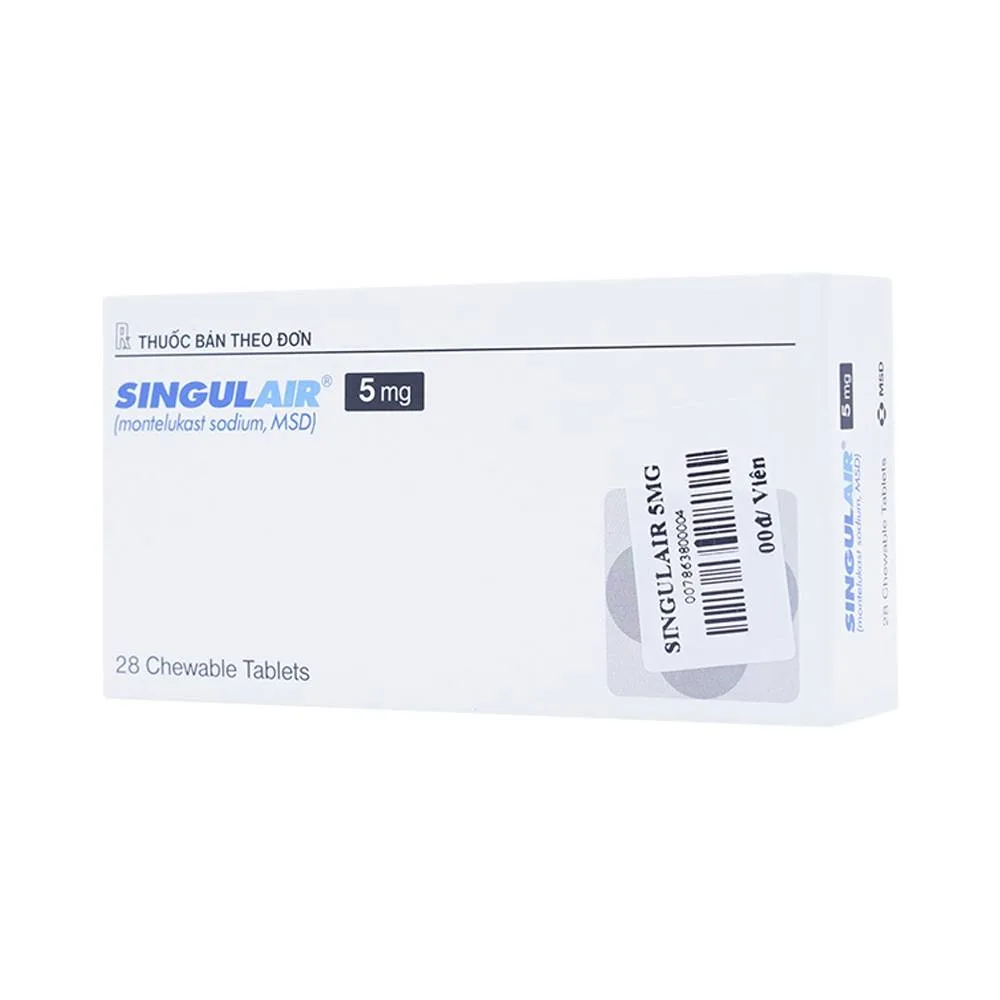 Hình ảnh Viên nhai Singulair 5mg MSD điều trị hen phế quản mạn tính (2 vỉ x 14 viên) 