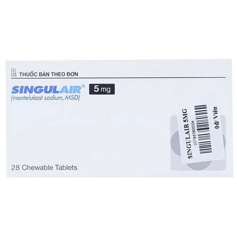 Hình ảnh Viên nhai Singulair 5mg MSD điều trị hen phế quản mạn tính (4 vỉ x 7 viên)
