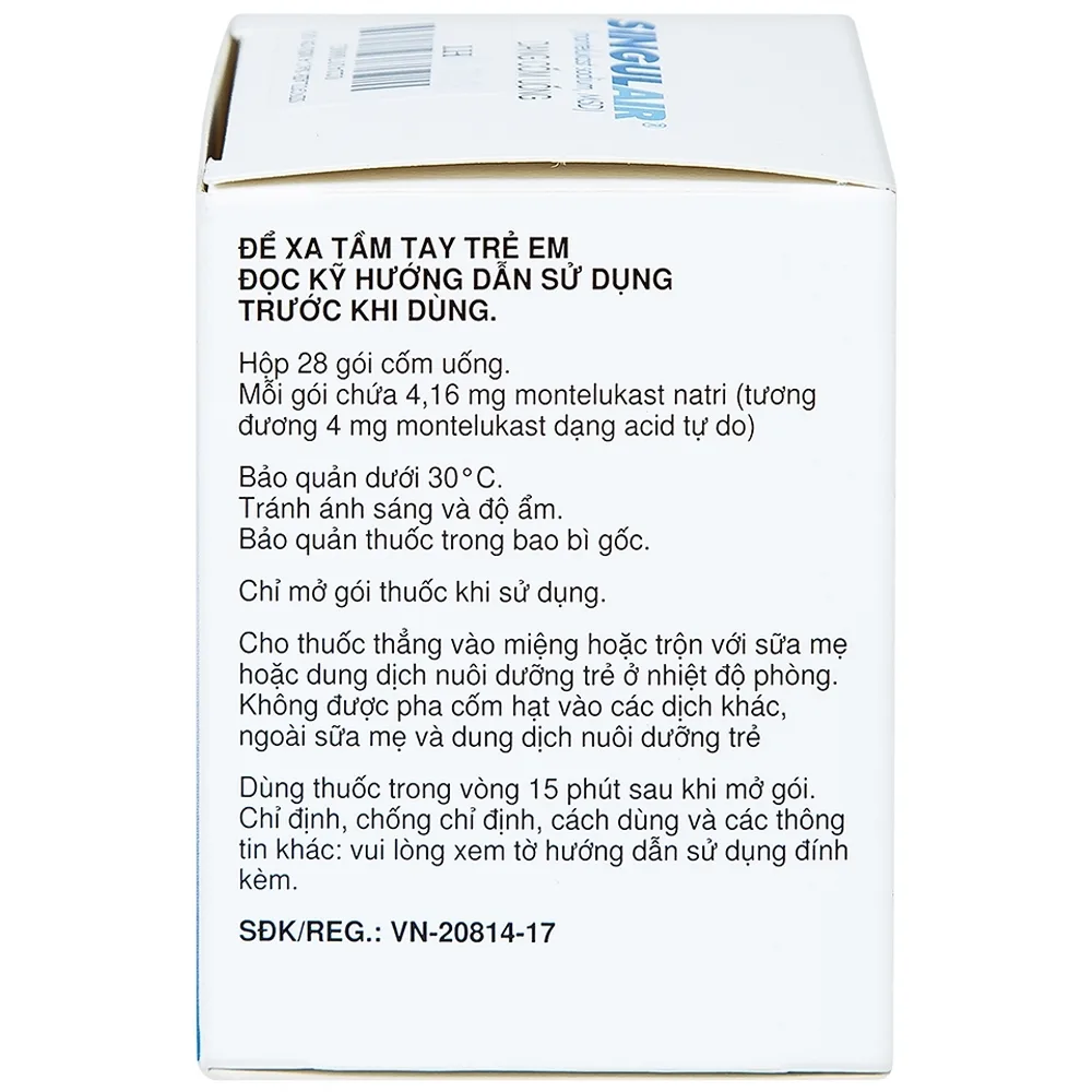 Hình ảnh Cốm Singulair 4mg MSD điều trị hen phế quản mạn tính (28 gói)