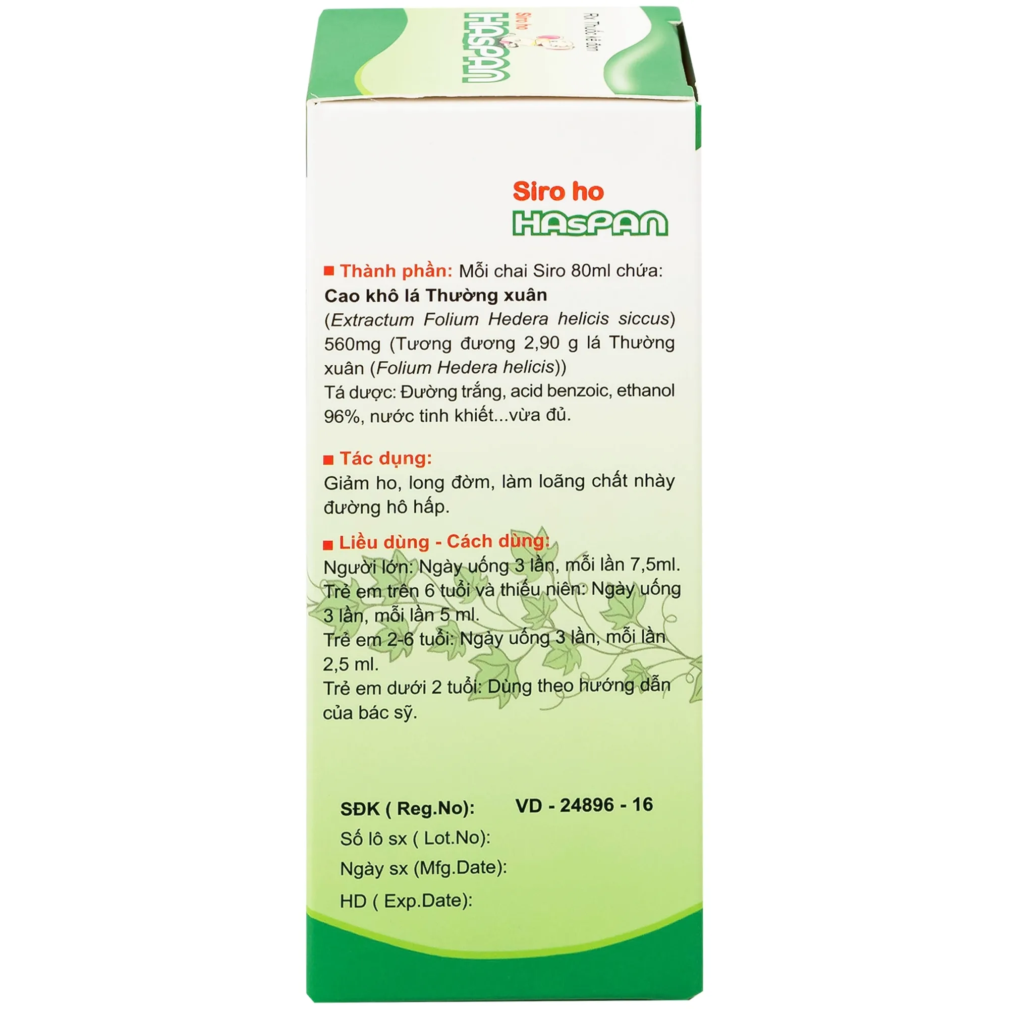 Hình ảnh Siro ho Haspan 80ml giảm ho, long đờm, điều trị viêm đường hô hấp cấp có kèm ho