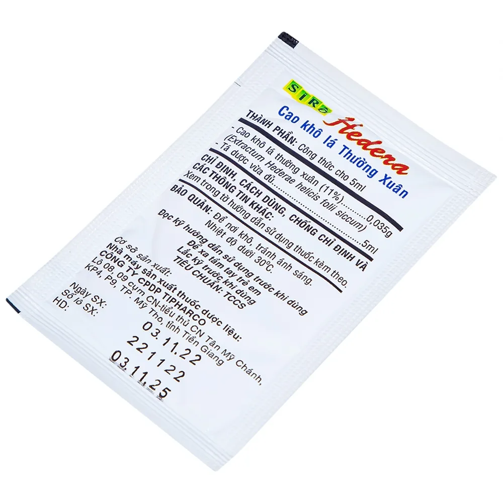 Hình ảnh Siro Hedera Tipharco điều trị ho, viêm phế quản, viêm đường hô hấp (30 gói x 5ml)