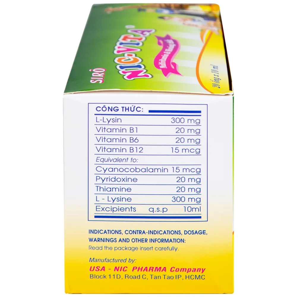 Hình ảnh Siro Nic-Vita bổ sung dinh dưỡng, phát triển chiều cao ở trẻ em (20 ống x 10ml) 