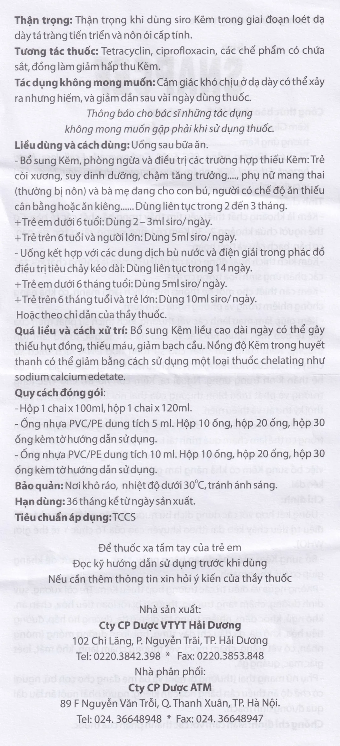 Hình ảnh Siro Snapcef 16mg/10ml Hải Dương bổ sung kẽm, tăng cường sức đề kháng (20 ống x 10ml) 